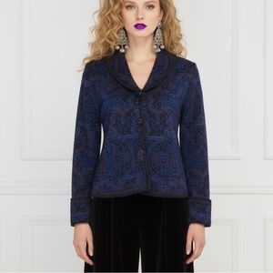 SOL Alpaca Silk Cardigan Sz M Black Printed Shawl Collar Whimsigoth Made In Peru